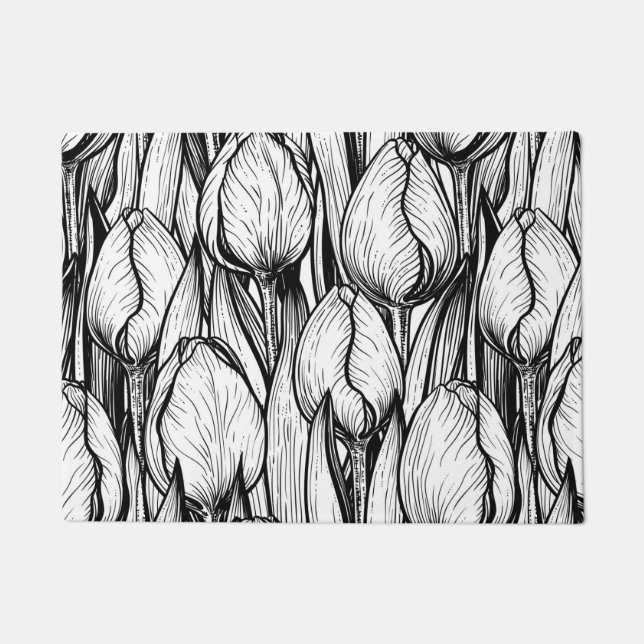Tulips in black and white doormat (Front)