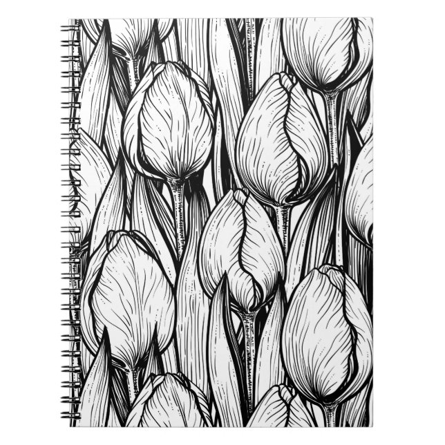 Tulips in black and white notebook (Front)
