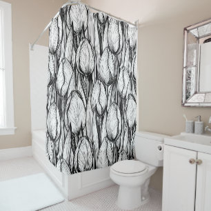 Tulips in black and white shower curtain