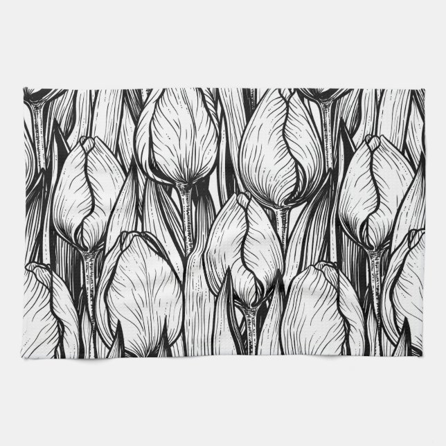 Tulips in black and white tea towel (Horizontal)