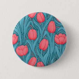 Tulips in blue and red 6 cm round badge