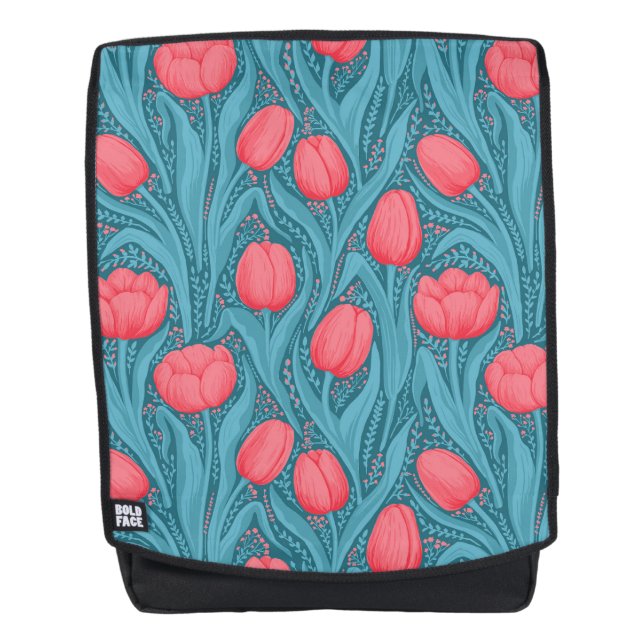 Tulips in blue and red backpack (Front)