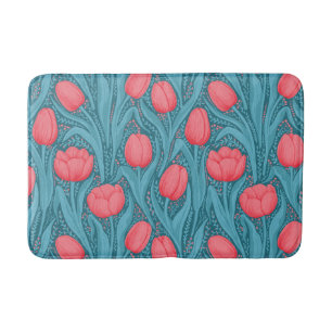 Tulips in blue and red bath mat