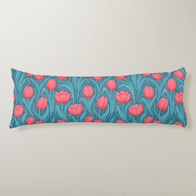 Tulips in blue and red body cushion (Front)