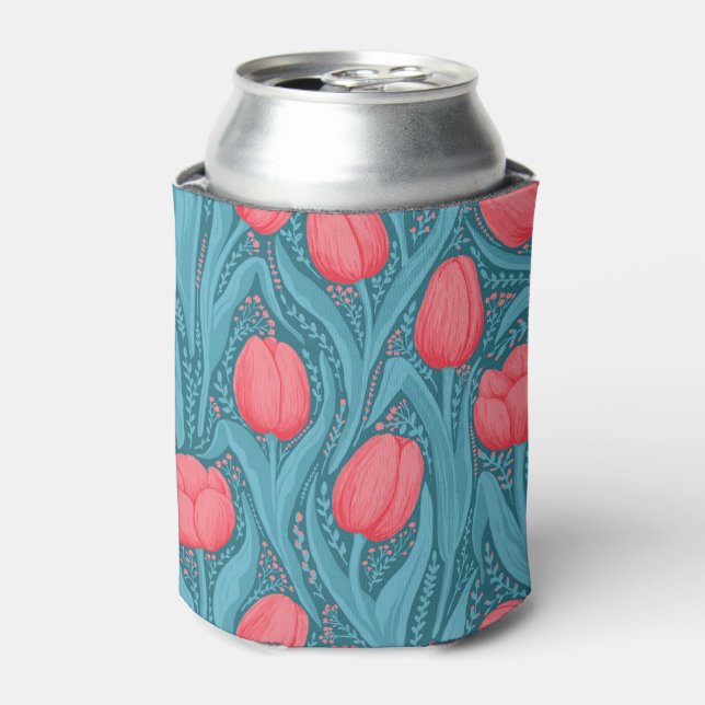 Tulips in blue and red can cooler (Can Front)