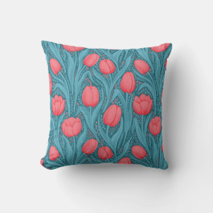 Tulips in blue and red cushion