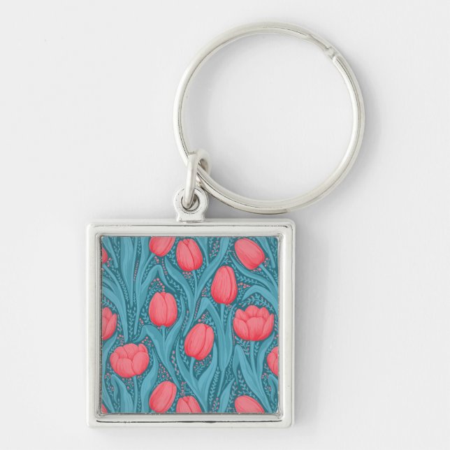 Tulips in blue and red key ring (Front)