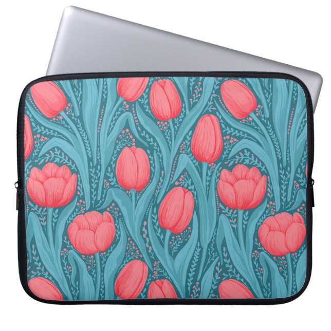 Tulips in blue and red laptop sleeve (Front)