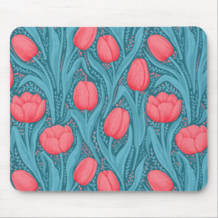 Tulips in blue and red mouse mat