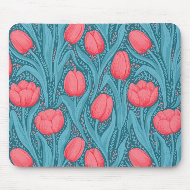 Tulips in blue and red mouse mat (Front)