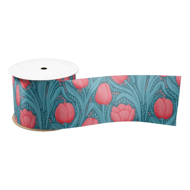 Tulips in blue and red satin ribbon (Spool)
