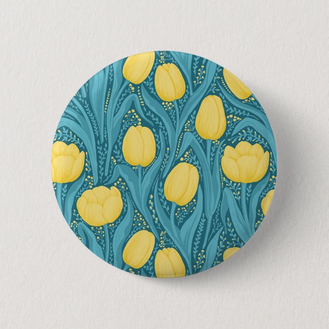Tulips in blue and yellow 6 cm round badge (Front)