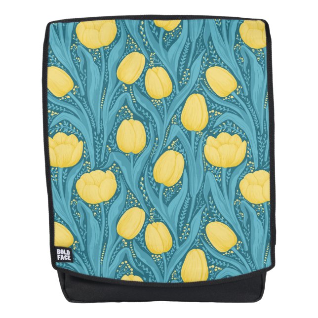 Tulips in blue and yellow backpack (Front)