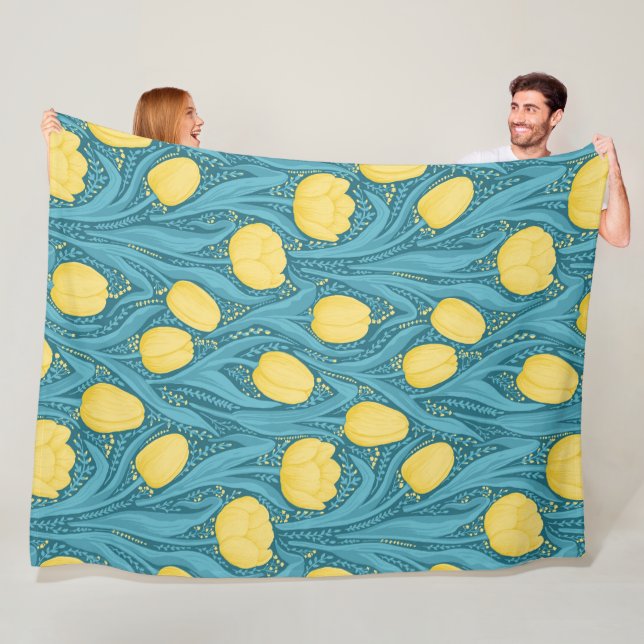 Tulips in blue and yellow fleece blanket (In Situ)