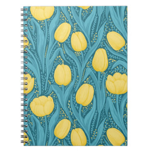 Tulips in blue and yellow notebook