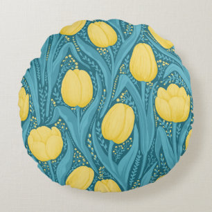 Tulips in blue and yellow round cushion