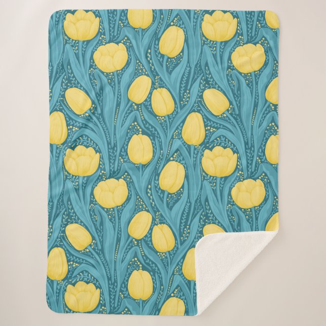 Tulips in blue and yellow sherpa blanket (Front)