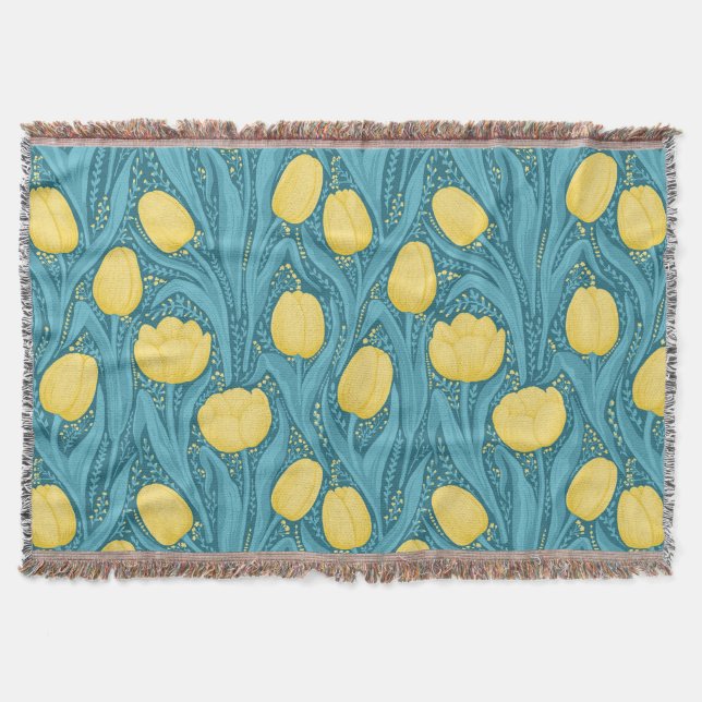Tulips in blue and yellow throw blanket (Front)