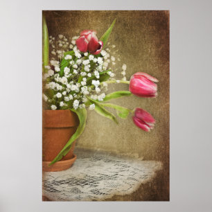 tulips in clay pot poster