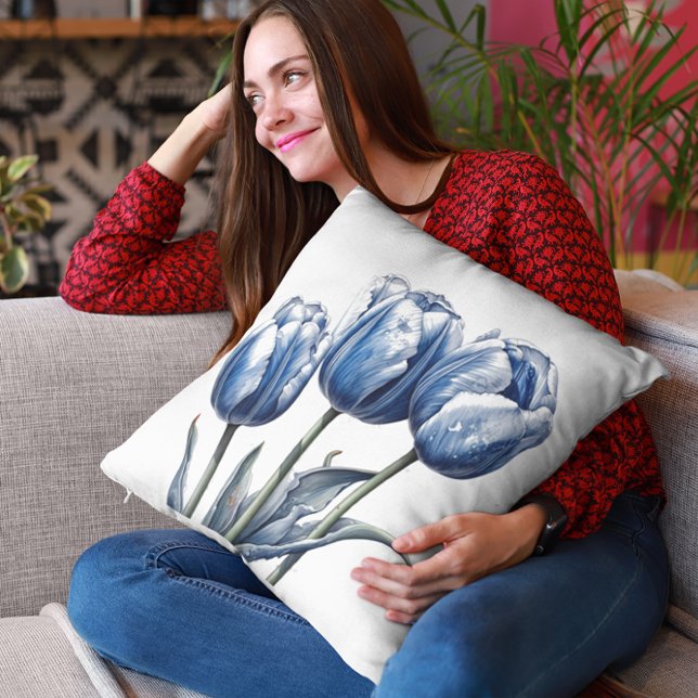 Tulips in Delft Blue  Cushion (Creator Uploaded)