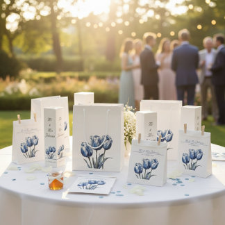 Tulips in Delft Blue customisable Favour Bags