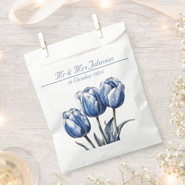 Tulips in Delft Blue customisable Favour Bags (Clipped)