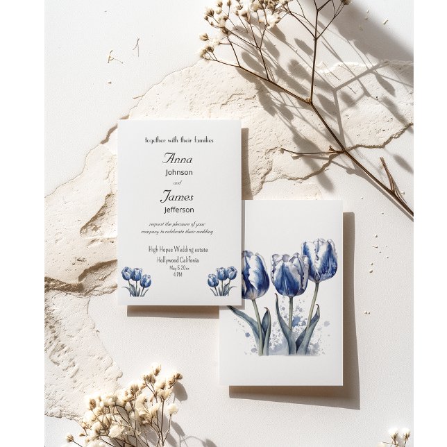 Tulips in Delft Blue customisable Invitation (Creator Uploaded)