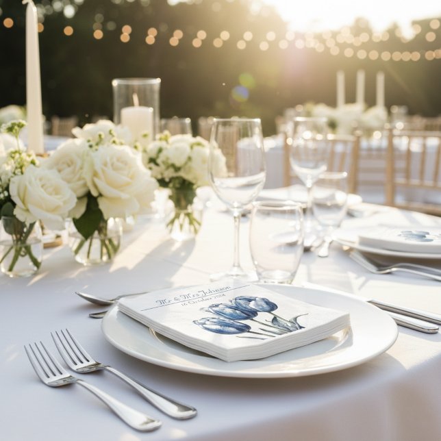 Tulips in Delft Blue customisable Napkin (Creator Uploaded)