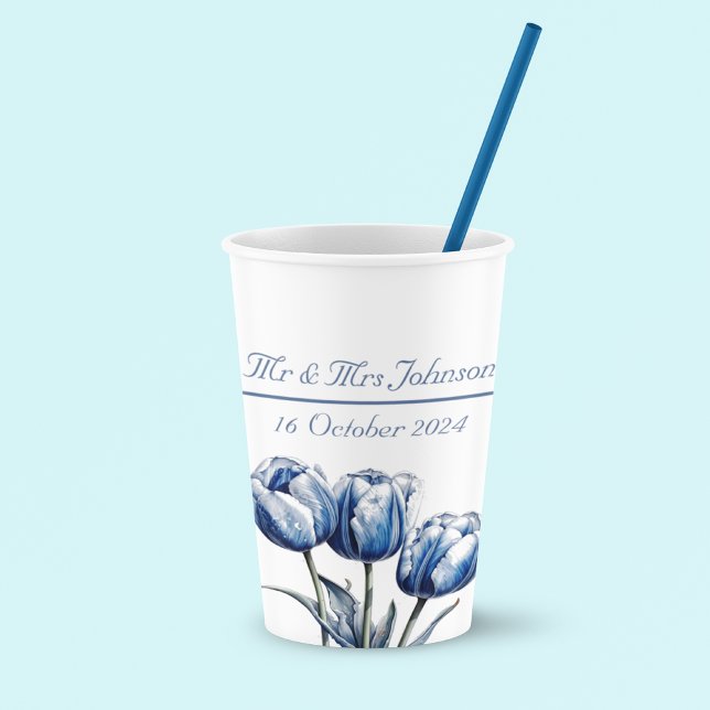 Tulips in Delft Blue customisable Paper Cups (Creator Uploaded)