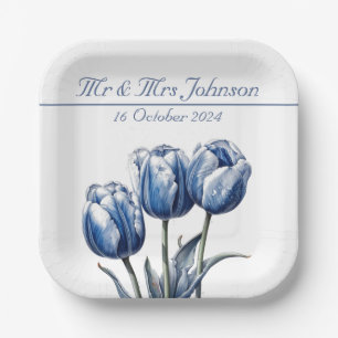 Tulips in Delft Blue customisable Paper Plate