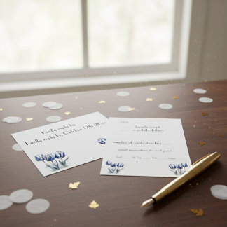 Tulips in Delft Blue customisable RSVP Card