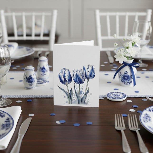 Tulips in Delft Blue customisable  RSVP Card (Creator Uploaded)