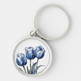 Tulips in Delft Blue Key Ring