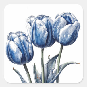Tulips in Delft Blue Square Sticker