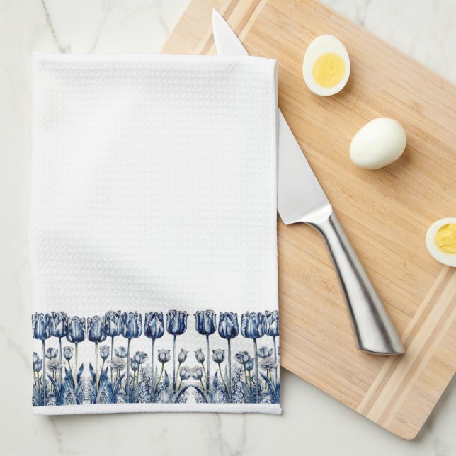 Tulips in Delft Blue  Tea Towel (Quarter Fold)