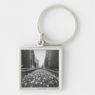 Tulips in middle of city street key ring