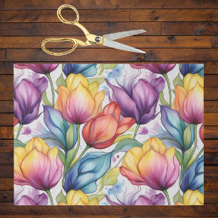 Tulips in Pink Purple Gold Vintage Alcohol Ink Tissue Paper