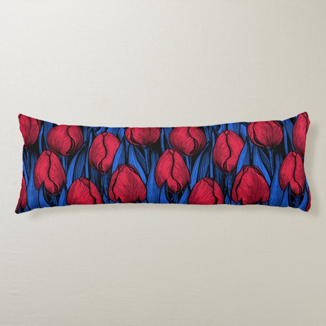 Tulips in red and blue body cushion (Front)