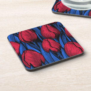 Tulips in red and blue coaster