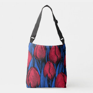 Tulips in red and blue crossbody bag