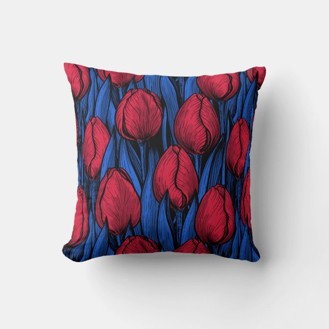 Tulips in red and blue cushion (Front)