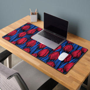 Tulips in red and blue desk mat