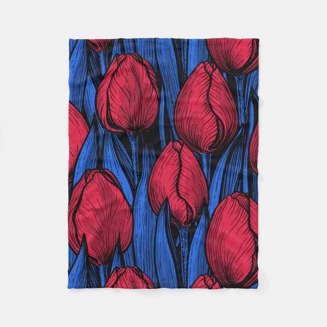 Tulips in red and blue fleece blanket (Front)