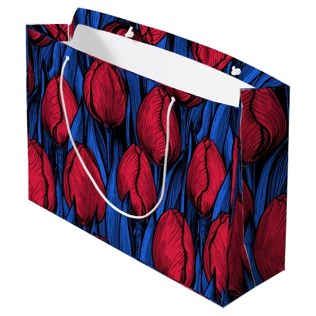 Tulips in red and blue large gift bag (Back Angled)