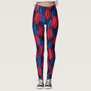 Tulips in red and blue leggings
