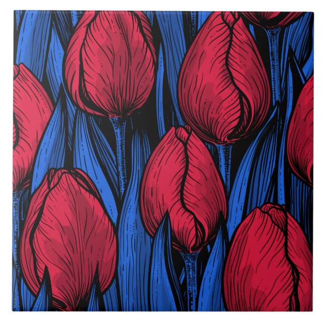 Tulips in red and blue tile (Front)