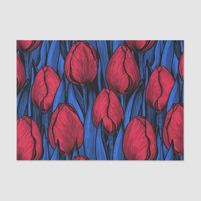 Tulips in red and blue tissue paper (Front)
