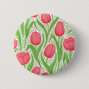 Tulips in red and green 6 cm round badge