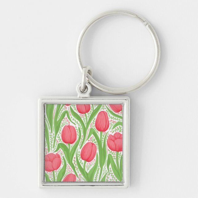 Tulips in red and green key ring (Front)