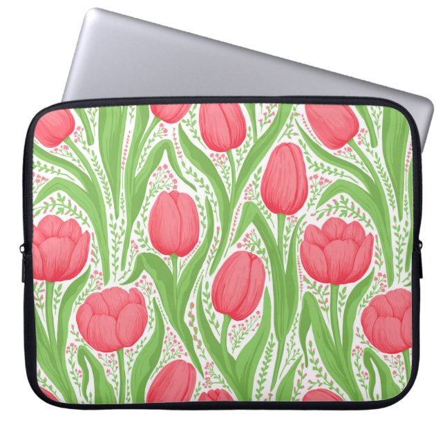 Tulips in red and green laptop sleeve (Front)